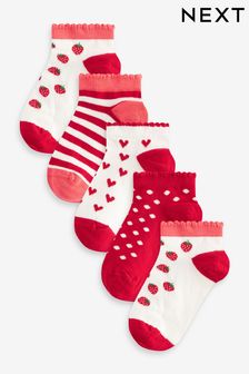 Red and White Cotton Rich Strawberry Trainer Socks 5 Pack (684235) | HK$48 - HK$65