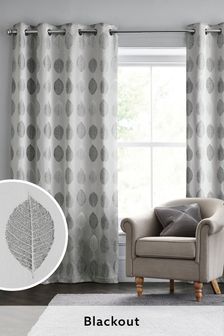 Silver Grey Remy Leaf Blackout/Thermal Eyelet Curtains (684256) | kr670 - kr1,452