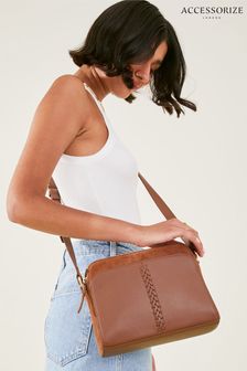 Accessorize Brown Leather Double Zip Cross-Body Bag (684609) | €71