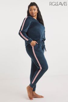 Figleaves Navy Blue Supersoft Fleece Top and Joggers Pyjama Lounge Set (684837) | LEI 227