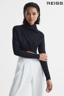 Reiss Navy Elsie High Neck Cropped Co Ord Top (6848A6) | 172 €