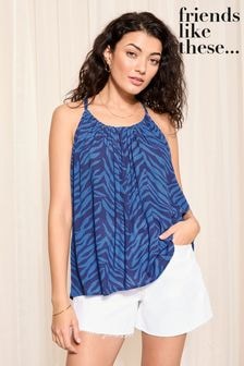 Friends Like These Navy Blue Strappy Crinkle Cami Blouse (685699) | $33