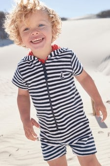 Navy Stripe Towelling All-In-One (3mths-7yrs) (685721) | €22 - €28