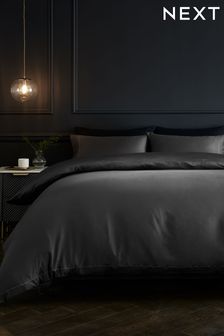 Charcoal Grey Collection Luxe 300 Thread Count 100% Cotton Sateen Satin Stitch Duvet Cover And Pillowcase Set (685817) | 47 € - 91 €