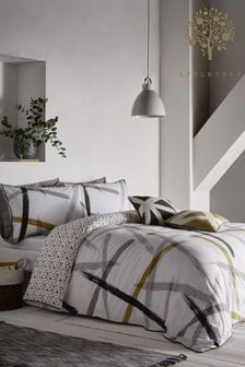 Appletree Grey Leda Geo Piped Cotton Duvet Cover and Pillowcase Set (685847) | $76 - $130