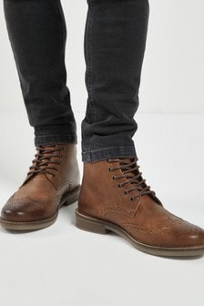 Tan Leather Brogue Boots (686007) | 304 QAR