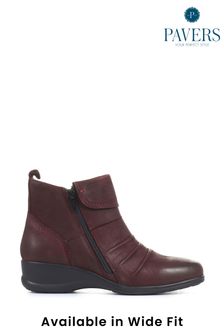 Pavers Red Ladies Dual Zip Leather Ankle Boots