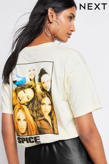 Бежевый/белый - Светло-бежевая футболка для девочек с лицензионным принтом на спине (686560) | €28