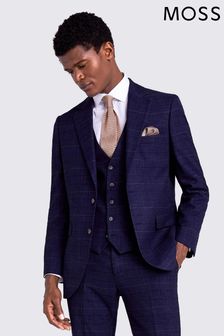 Moss Navy Blue Skinny/Slim Fit Check Suit: Jacket (686726) | $293