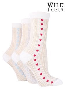 Wild Feet White Cropped Fancy Ankle Socks 3 Pack (687329) | OMR7