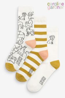 Caroline Gardner White All-Over Dog Design Crew Socks (687414) | KRW29,900