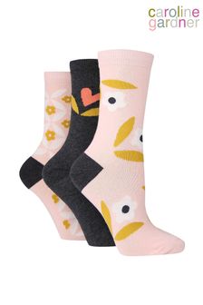 Różowy - Caroline Gardner Floral Design Socks 3 Pk (687450) | 90 zł