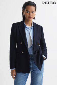 Reiss Navy Larsson Double Breasted Twill Blazer (687547) | AED2,146