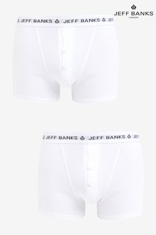Jeff Banks White Classic Repeat Logo Waistband Button Flu Boxers (687813) | LEI 72