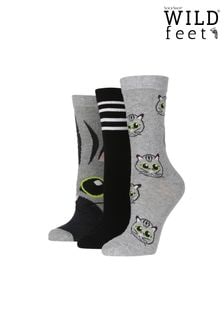 Wild Feet Grey Cat Crew Socks (687820) | SGD 27
