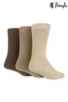 Brown - Pringle Classic Plain Crew Socks 3 Pk (687836) | kr260