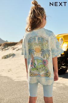 Blue Surf Tie Dye Oversized T-Shirt and Cycle Shorts Set (3-16yrs) (687882) | HK$140 - HK$192