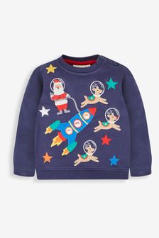 JoJo Maman Bébé Navy Christmas Space Scene Appliqué Sweatshirt (687956) | kr318