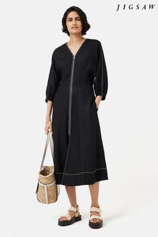 Jigsaw Linen Zip Front Black Dress (688102) | 582 zł