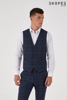 Skopes Doyle Navy Blue Tweed Wool Blend Suit Waistcoat (688364) | SGD 126
