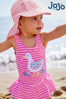 JoJo Maman Bébé Pink Kids' Stripe Flap Sun Protection Hat (688515) | $39