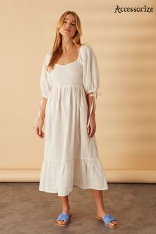 Accessorize Natural Puff Sleeve Textured Midi Dress (688601) | 60 €