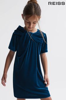 Reiss Teal Frankie Senior Velvet Bow Dress (688677) | AED511