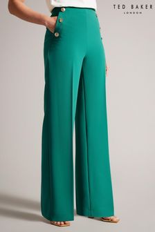 Ted Baker Llaylat Green High Waisted Wide Leg Twill Trousers (688695) | €94