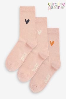 Caroline Gardner Pink Signature Heart Motif Crew Socks PK (689576) | €20