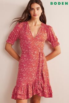 Красный - Трикотажное платье мини с запахом и оборками Boden (689718) | €66