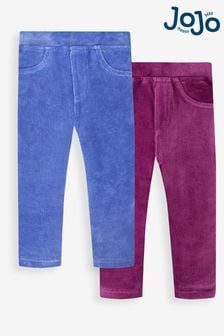 JoJo Maman Bébé Mulberry Purple & Periwinkle Blue 2-Pack Jersey Cord Jeggings (689799) | $51