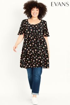 Evans Black Floral Tiered Tunic (690055) | €21.50