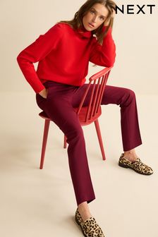 Jagodno rdeča - Kroje hlače z elastičnim hrbtnim delom in ravnimi hlačnicami (690310) | €12