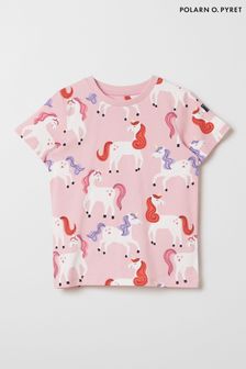 Розовая футболка из органического хлопка с единорогом Polarn O Pyret (690363) | €27