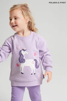 Polarn O Pyret Purple Organic Cotton Unicorn Print Sweatshirt