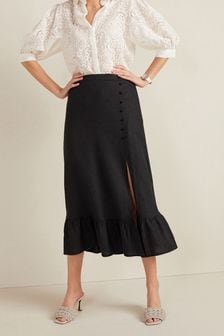 Black Linen Blend Midi Skirt (690644) | 69 zł