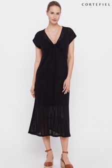Cortefiel Plissiertes Kleid aus Jersey-Strick, Schwarz (691443) | 48 €