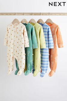 Bright Palm Print Baby Cotton Sleepsuits 5 Pack (0-2yrs) (691481) | OMR12 - OMR13
