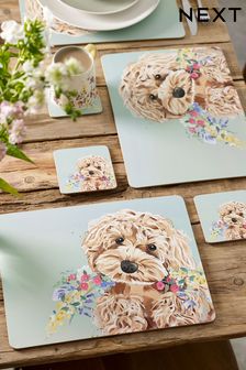 Set of 4 Sage Green Charlie Cockapoo Placemats And Coasters