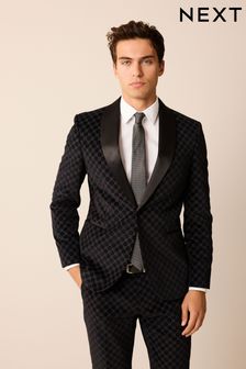 Black Slim Jacquard Tuxedo Suit Jacket (691635) | kr1,093