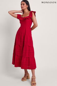 Monsoon Red Lucy Broderie Dress (691826) | 445 QAR