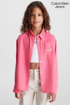 Calvin Klein Jeans Mädchen Relaxed-Hemdkleid mit Monogrammlogo, Pink (692078) | 54 €