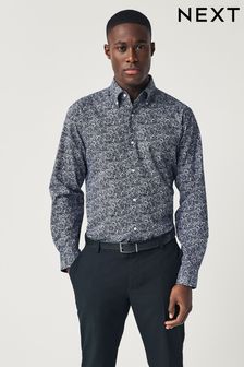 Navy Blue Floral Regular Fit Easy Iron Button Down Oxford Shirt (692486) | $37