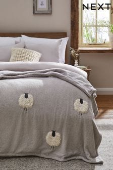 Grey Knitted Sheep Appliqué Throw (692590) | CA$74