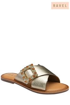 Ravel Gold Flat Leather Mule Sandals (692801) | LEI 269