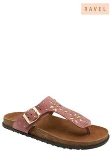Ravel Pink Leather Mule Toe Post Sandals (692846) | LEI 388
