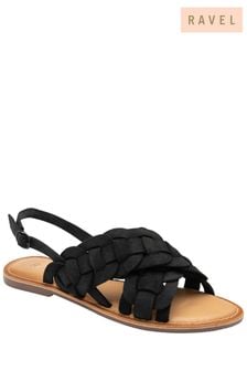 Ravel Black Suede Slingback Flat Sandals (692990) | $82