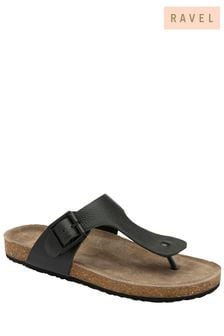 Ravel Black Leather Toe-Post Sandals (693089) | LEI 269