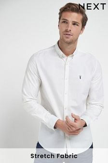 Белый - Обычный крой - Оксфордская рубашка с длинными рукавами из ткани стрейч (693253) | €28