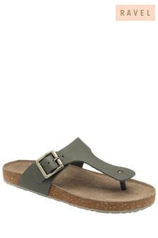 Ravel Grey Leather Toe-Post Sandals (693283) | $82